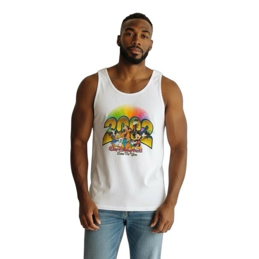 VTG Walt Disney World Tank 2XL Graphic Mickey Mouse Daffy Goofy Fan‎ Y2K